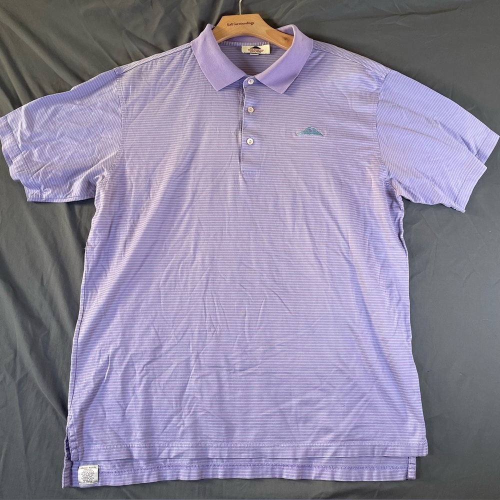 Wade Hampton Golf Club Polo Shirt Men's Size Large Purple Short Sleeve Stripes